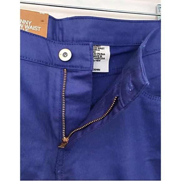 H&M NWT Sz 33/Lrg Skinny Jeans Blue Ankle Zippers - Picture 5 of 8